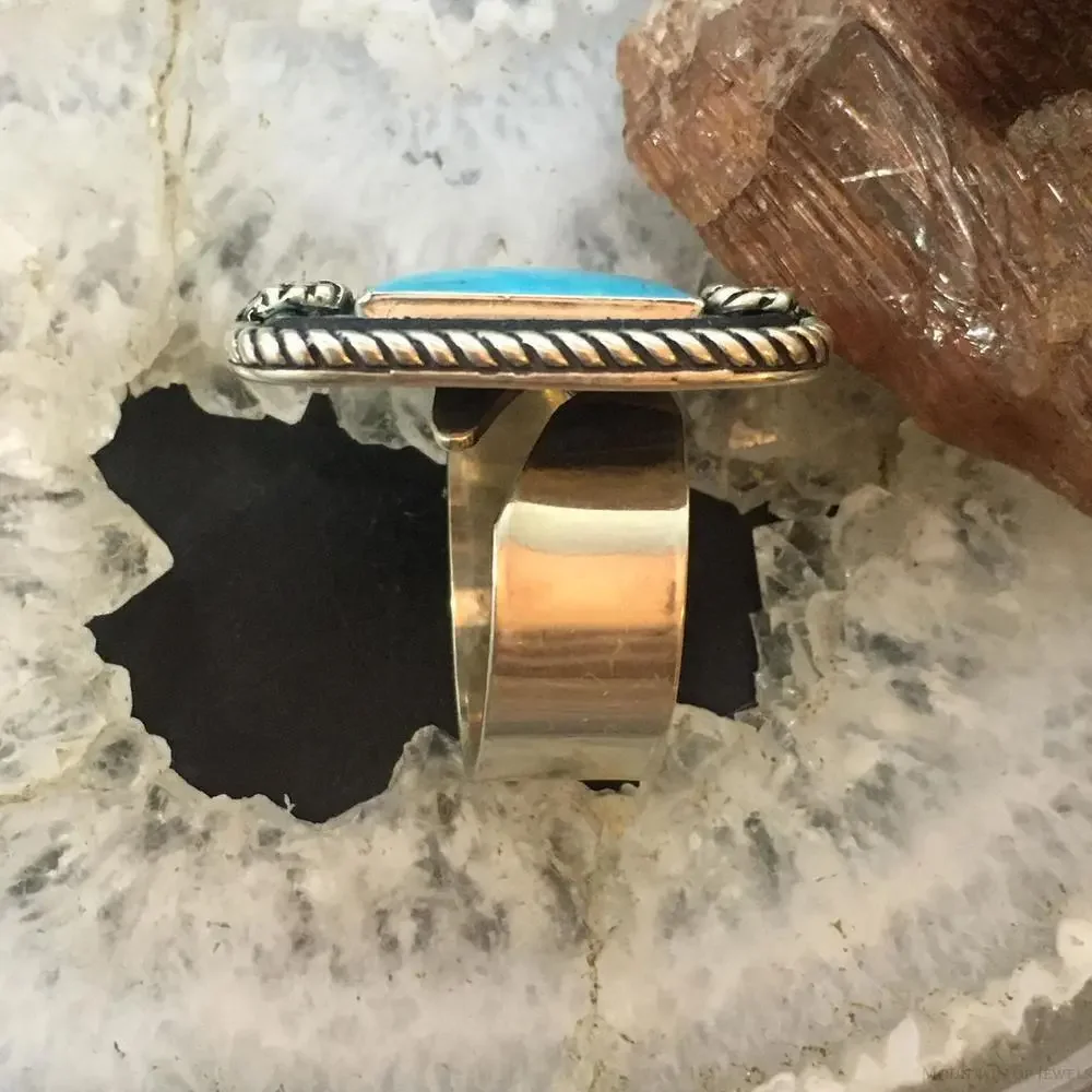 Carolyn Pollack Sterling Rectangle Turquoise Decorated Ring Size 8 For Women